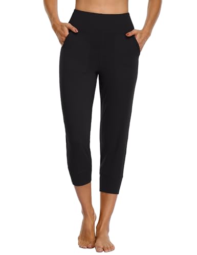 MOVE BEYOND Butterweiche Jogginghose Damen 3/4 Trainingshose Yoga Hose Sommer Capri Sporthose mit 4 Taschen, Schwarz, M von MOVE BEYOND