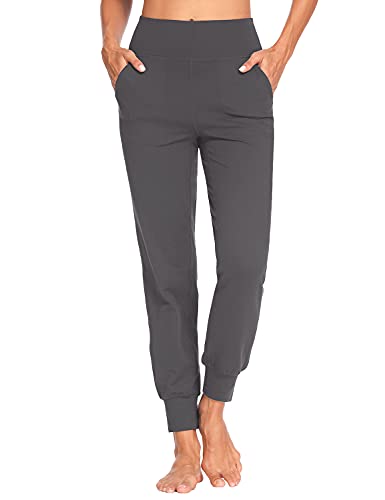 MOVE BEYOND Butterweiche Jogginghose für Damen mit 4 Taschen Aktiv-Jogginghose mit hoher Taille Workout Yoga Lounge Hose, Grau, L von MOVE BEYOND