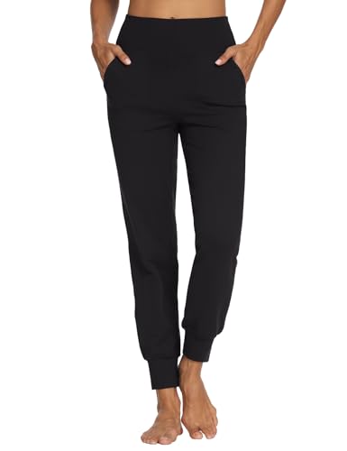 MOVE BEYOND Butterweiche Jogginghose Damen Yogahose Hoher Bund Sporthose Lang Trainingshose mit 4 Taschen, Schwarz, L von MOVE BEYOND