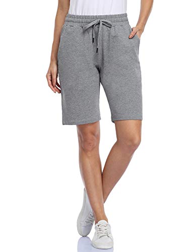 MOVE BEYOND Damen Bermuda Shorts 3 Taschen Sport Yoga Fitnessstudio Kurze Hose mit Kordelzug Lounge Schlafshorts, Grau, M von MOVE BEYOND