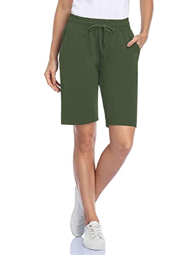 MOVE BEYOND Damen Bermuda Shorts 3 Taschen Sport Yoga Fitnessstudio Kurze Hose mit Kordelzug Lounge Schlafshorts, Grün, L von MOVE BEYOND