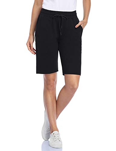 MOVE BEYOND Damen Bermuda Shorts 3 Taschen Sport Yoga Fitnessstudio Kurze Hose mit Kordelzug Lounge Schlafshorts, Schwarz, L von MOVE BEYOND