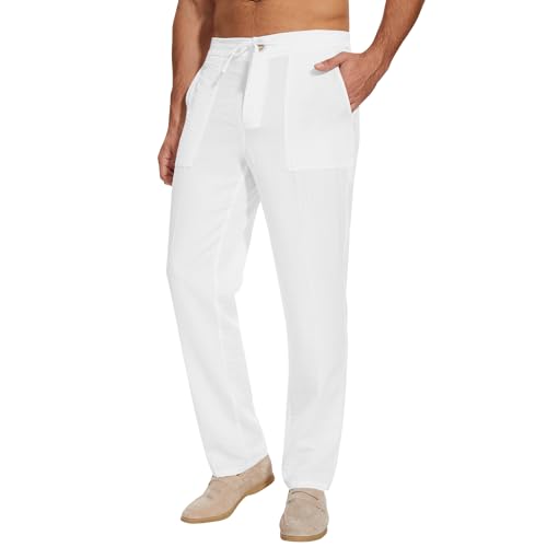 MOVE BEYOND Herren Leinenhose 32" Tall Sommerhose Leicht Loose Fit Freizeithose Einfarbig mit Kordelzug, Weiß, XXXL MOVE BEYOND Herren Leinenhose 32" Tall Sommerhose Leicht Loose Fit Freizeithose Einfarbig mit Kordelzug, Weiß, XXXL von MOVE BEYOND