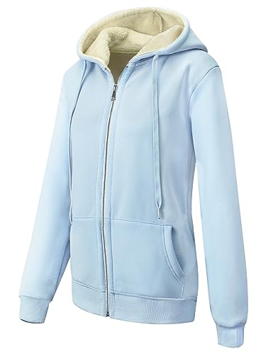MOVE BEYOND Sweatjacke Damen mit Kapuze Zipper Hoodie Fleecejacke Gefüttert Warme Winterjacke mit Reißverschluss Kapuzenjacke, Blau, X-Large von MOVE BEYOND