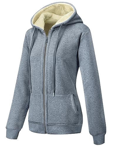 MOVE BEYOND Sweatjacke Damen mit Kapuze Zipper Hoodie Fleecejacke Gefüttert Warme Winterjacke mit Reißverschluss Kapuzenjacke, Grau, Small von MOVE BEYOND