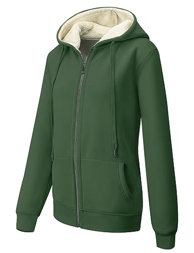 MOVE BEYOND Sweatjacke Damen Kapuzenjacke Hoodie Fleece mit Zipper Fleecepullover Fleecejacke mit Kapuze Winterjacke Kapuzenpullover, Grün, S von MOVE BEYOND