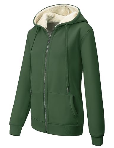 MOVE BEYOND Sweatjacke Damen mit Kapuze Zipper Hoodie Fleecejacke Gefüttert Warme Winterjacke mit Reißverschluss Kapuzenjacke, Grün, Small von MOVE BEYOND