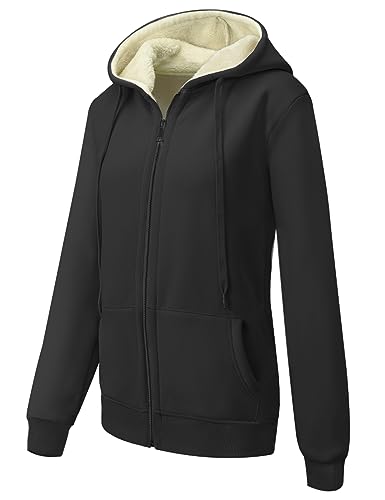 MOVE BEYOND Sweatjacke Damen mit Kapuze Zipper Hoodie Fleecejacke Gefüttert Warme Winterjacke mit Reißverschluss Kapuzenjacke, Schwarz, X-Large von MOVE BEYOND
