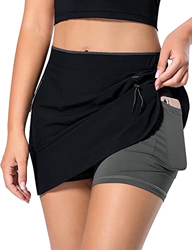 MOVE BEYOND Tennis-Skorts für Damen mit 3 Taschen Leichtgewicht Sportskort Tennisröcke mit Eingebauten Shorts für Golf Running Workout, Schwarz & Hellgrau, XS von MOVE BEYOND