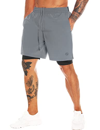 Herren 2-in-1 Workout Laufshorts 7" Schnell trocknende Athletic Shorts mit Liner Gym Trainingsshorts für Männer von MOVEUP
