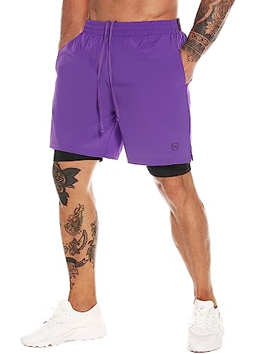 Herren 2-in-1 Workout Laufshorts 7" Schnell trocknende Athletic Shorts mit Liner Gym Trainingsshorts für Männer von MOVEUP