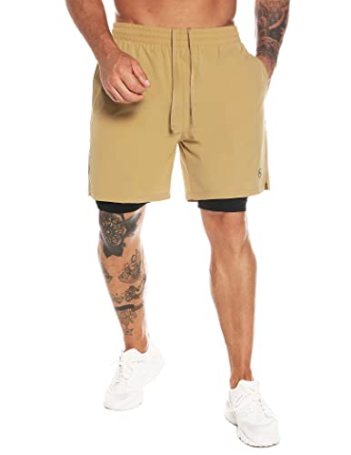 MOVEUP Herren 2-in-1 Kurze Sporthose/Trainingshose/Laufshorts mit integrierter Kompressionshose und Reißverschlussfach Sommer Shorts von MOVEUP