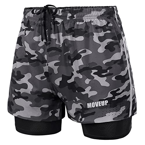 MOVEUP Herren 2 in 1 Shorts Schnelltrocknende Laufshorts mit Taschen Sport Kurze Hosen Fitness Laufhose Jogginghose für Übung von MOVEUP