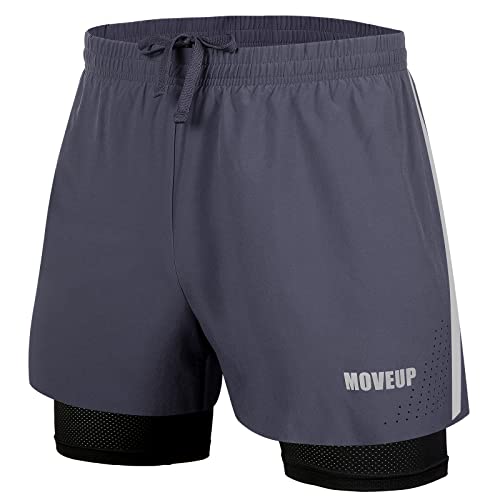 MOVEUP Herren 2 in 1 Shorts Schnelltrocknende Laufshorts mit Taschen Sport Kurze Hosen Fitness Laufhose Jogginghose für Übung von MOVEUP