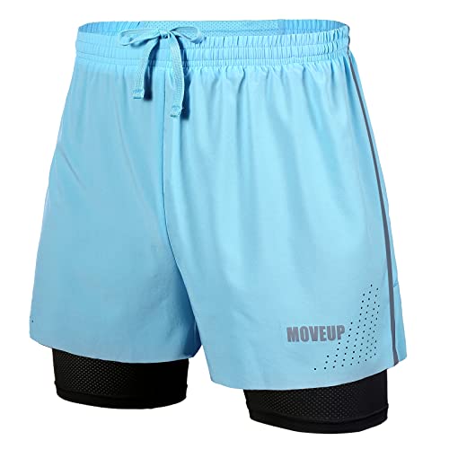 MOVEUP Herren 2 in 1 Shorts Schnelltrocknende Laufshorts mit Taschen Sport Kurze Hosen Fitness Laufhose Jogginghose für Übung von MOVEUP