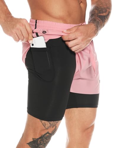 MOVEUP Herren 2 in 1 Shorts Schnelltrocknende Laufshorts mit Taschen Sport Kurze Hosen Fitness Laufhose Jogginghose für Übung von MOVEUP