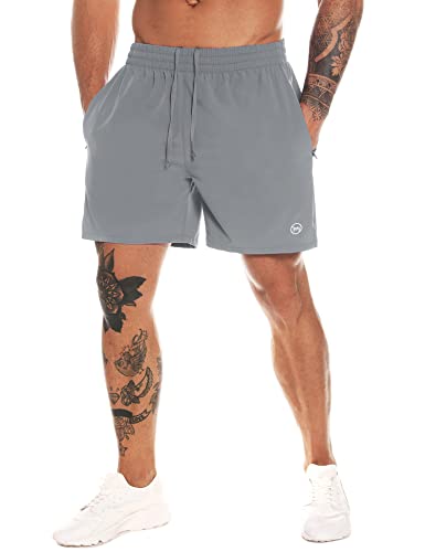 MOVEUP Herren Sport Shorts Kurze Hose Schnell Trocknend Sporthose Leicht mit Reißverschlusstasche mit Handtuchschlaufe von MOVEUP