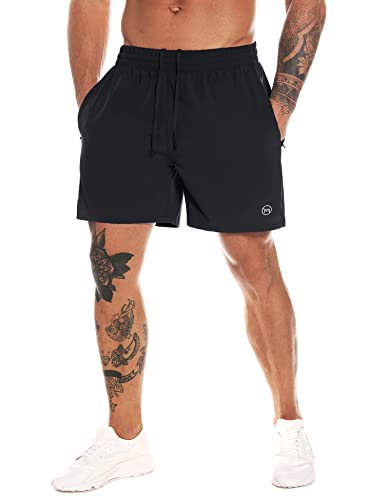 MOVEUP Herren Sport Shorts Kurze Hose Schnell Trocknend Sporthose Leicht mit Reißverschlusstasche mit Handtuchschlaufe von MOVEUP