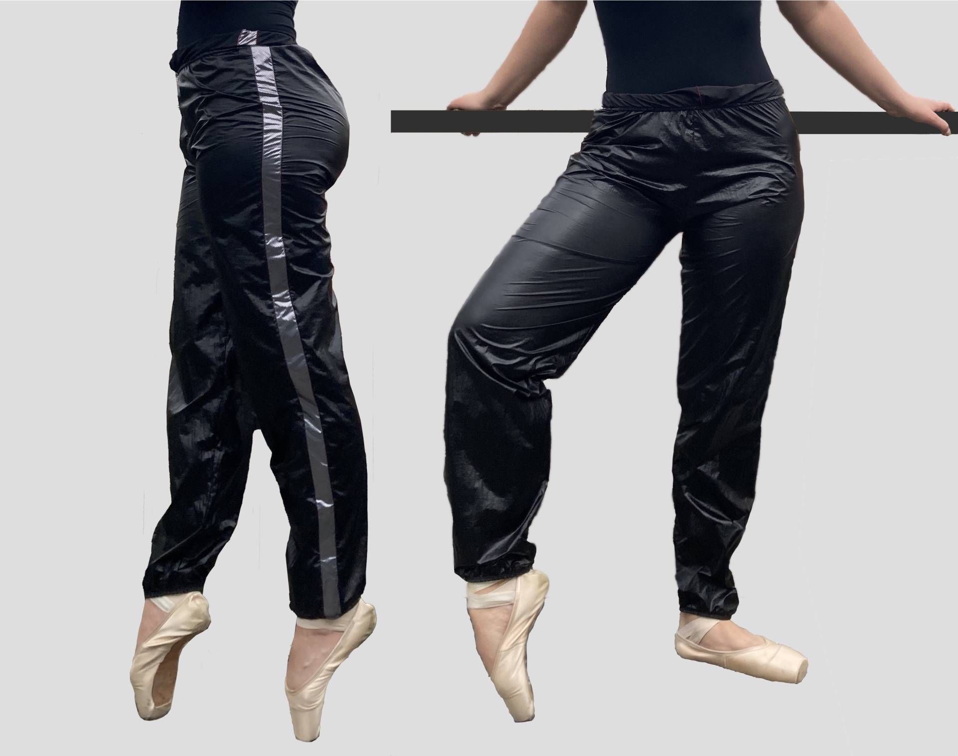 Ballett Warm Up Hose, Schwarz Mit Silber Streifen, Trash Bag Pants, Ripstop-Hose, Wärmespeicherhose, Hattie-Hose Training von MOVEtheCOLOUR