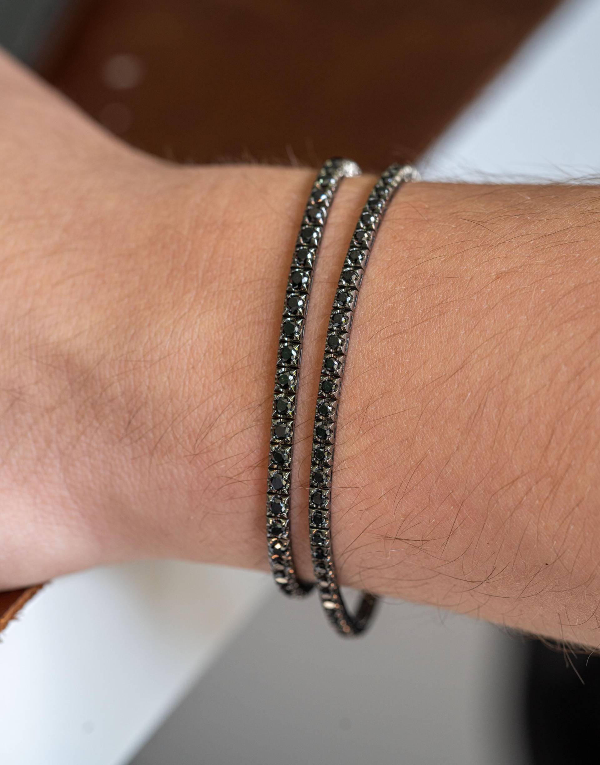 Schwarzer Diamant Tennis Armband, Schwarz Rhodiniert 14 Karat Solid Gold, Unisex Natürlicher Diamant Schwarzer Diamant Tennis Armband, Schwarz Rhodiniert 14 Karat Solid Gold, Unisex Natürlicher Diamant von MOVHANDMADE