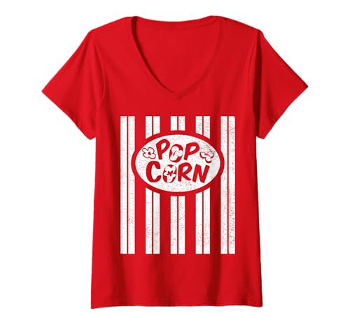 Damen POPCORN HALLOWEEN KOSTÜM KARNEVAL POPCORN TASCHE T-Shirt mit V-Ausschnitt von MOVIE NIGHT POPCORN COSTUME HALLOWEEN CARNIVAL