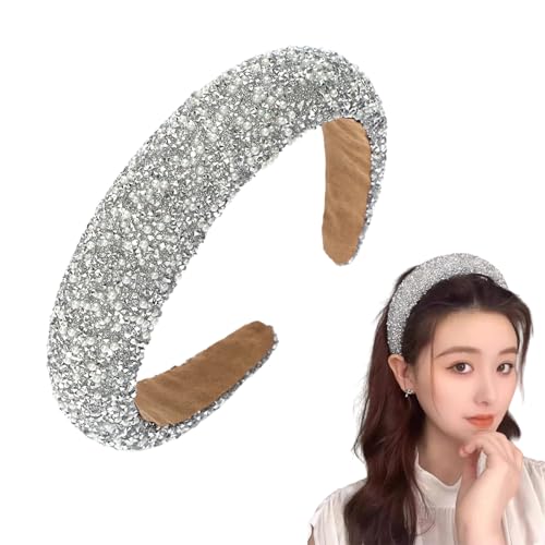 Strass Haarband, Kristall Haarreifen Damen Stirnband Mädchen Dickes Haarband litzer Strass Haarreif Breit Haarband, Haarreife Hart Rutschfeste für Frauen und Mädchen Party Deko(Silber) von MOVKZACV