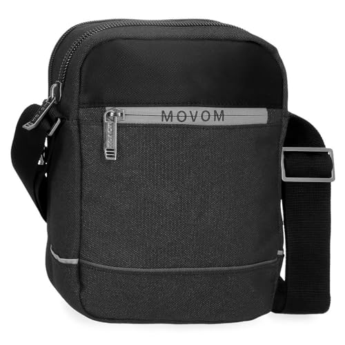 MOVOM Trimmed Umhängetasche mit zwei Fächern, Schwarz, 17 x 22 x 7,5 cm, Polyester, Schwarz, Umhängetasche mit zwei Fächern von MOVOM