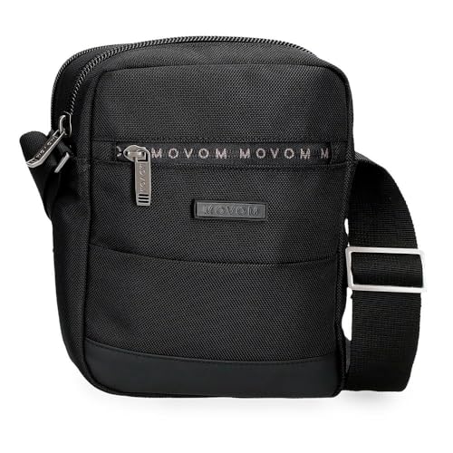 Movom Buster Umhängetasche mit zwei Fächern, Schwarz, 17 x 22 x 7,5 cm, Polyester mit Details aus Kunstleder von Joumma Bags, Schwarz, Umhängetasche mit zwei Fächern von MOVOM