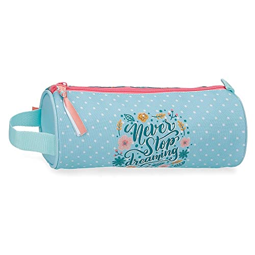 Movom Never Stop Dreaming Federmäppchen, rund, Blau, 23 x 9 x 9 cm, Polyester, blau, Rundes Etui von MOVOM