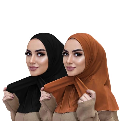 MOWEN 2 Stück Praktische Tasten-Hijab-Mütze aus Modal-Baumwolle, Einfarbig, Untertuch für islamische muslimische Mütze, elastische Kopftuch-Mütze von MOWEN