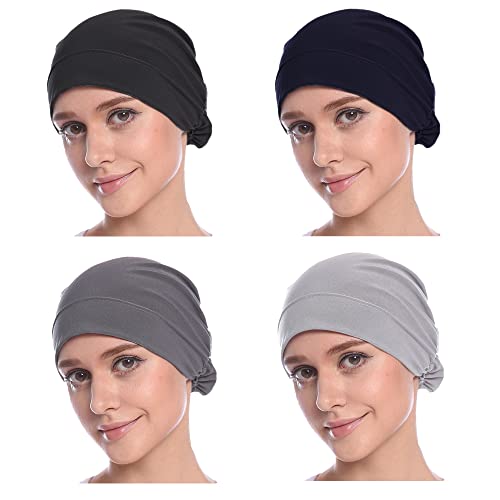 MOWEN 4 Stück Frauen Muslimischer Schal Hijab Hut Turban Elastischer Schweiß Absorbierender Baumwollschlauch Kappe Frauen Geschenke von MOWEN