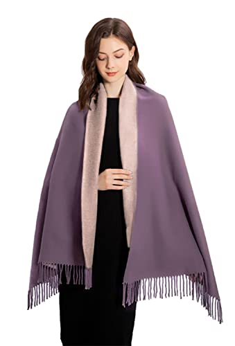 MOWEN Kaschmir Schal Frauen übergroße Pashmina Große Warme Schals Wraps 2-Ton Solid Color für Herbst Winter 70X200cm（Lila） von MOWEN
