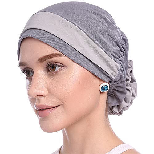 MOWEN Muslimische Zweifarbige Hijab-Kappe für Frauen, Turban, Stretch, Chemo-Hut mit Blumenform von MOWEN