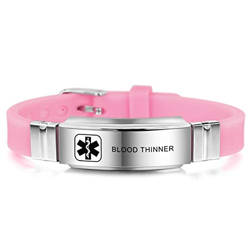 MOWOM Medical SOS Notfall Armband Personalisiertes Gravur Silikon Edelstahl Namensarmband Männer Damen Jungen Mädchen - Bündel mit Notfallkarte, Kartenhülle (Pink *Jetzt Anpassen*) von MOWOM Medical