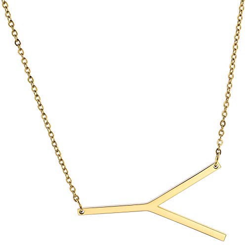 MOWOM Personalisierte große Anfangsbuchstabe Anhänger Halskette Benutzerdefinierte Gravur Name Datum für Frauen Mädchen Big Sideways Alphabet Bester Freund Brautjungfer Geschenk (Gold Buchstabe Y) von MOWOM