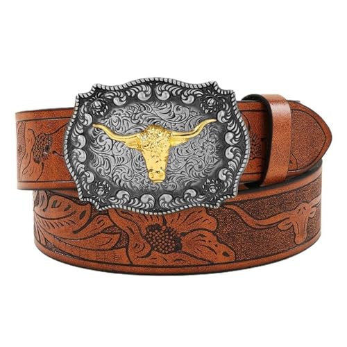 MOWUVAI Herren-Western-Cowboy-Gürtel, Cowboy Western Floral Gravur Breiter PU Leder Gürtel Hüftgurt für Herren 110 CM Western Cowboy Cowgirl Gürtel (Silber) von MOWUVAI