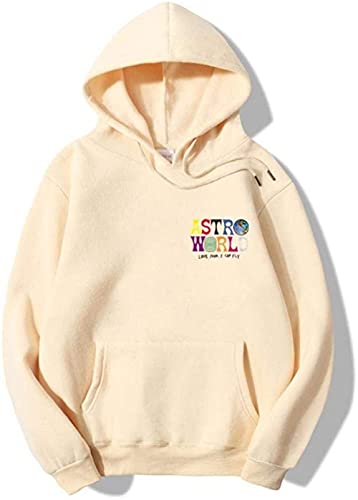 MOYAO 100% Baumwolle Hoodies Astroworld Frauen Herren Hip Hop Pullover Sweatshirt-Khaki_XL von MOYAO