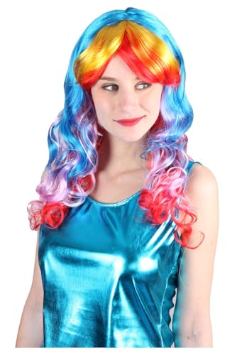 MOYGOR Regenbogen Perücken Damen, Cosplay Wig Bunt Locken Haar Halloween Karneval Faschingskostüm Perücke von MOYGOR