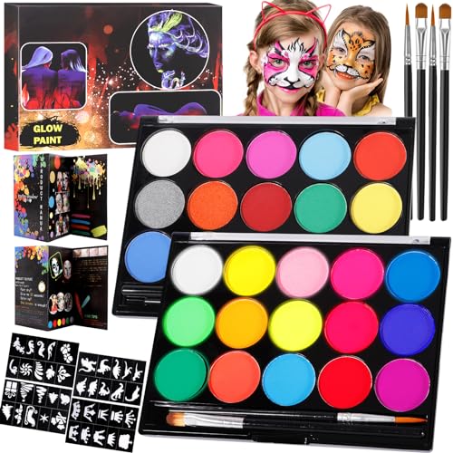 MOYKSRR Kinderschminke Set, Face Paint Body Paint für Kinder und Erwachsene, Karnevalsschminke Mädchen mit 30 Farben 2 Schminkpalette,4 Pinsel,40 Tattoo-Vorlagen - Halloween Fasching Karneval Schmink MOYKSRR Kinderschminke Set, Face Paint Body Paint für Kinder und Erwachsene, Karnevalsschminke Mädchen mit 30 Farben 2 Schminkpalette,4 Pinsel,40 Tattoo-Vorlagen - Halloween Fasching Karneval Schmink von MOYKSRR