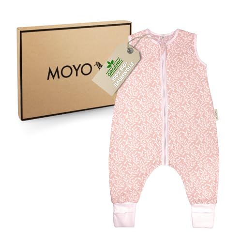MOYO Baby Schlafsack mit Füßen I Rosé mit Blüten I Atmungsaktiver Babyschlafsack 1.0 TOG in 90cm I Schlafsack mit Beinen aus 100% Bio-Baumwolle I GOTS-Sommerschlafsack für Babys & Kleinkinder von MOYO