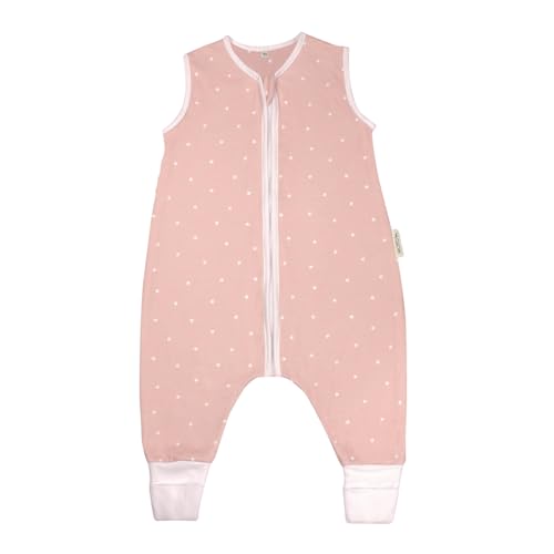 MOYO Baby Schlafsack mit Füßen I Rosé mit Tupfen I Atmungsaktiver Babyschlafsack 1.0 TOG in 100cm I Schlafsack mit Beinen aus 100% Bio-Baumwolle I GOTS-Sommerschlafsack für Babys & Kleinkinder von MOYO