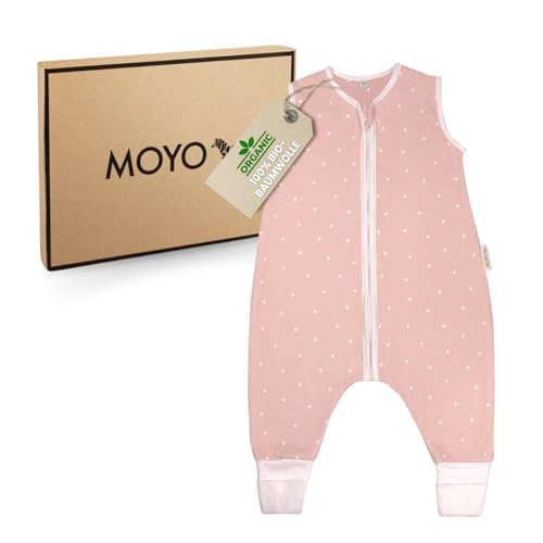 MOYO Baby Schlafsack mit Füßen I Rosé mit Tupfen I Atmungsaktiver Babyschlafsack 1.0 TOG in 90cm I Schlafsack mit Beinen aus 100% Bio-Baumwolle I GOTS-Sommerschlafsack für Babys & Kleinkinder von MOYO