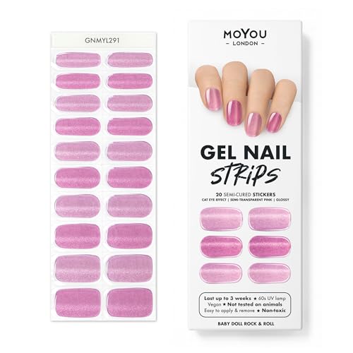 MOYOU LONDON Halbgehärtete UV Gel Strips - 20 Stück - Gel-Nagelfolien UV Härtend für Maniküre in Salonqualität - Baby Doll Rock and Roll von MOYOU LONDON