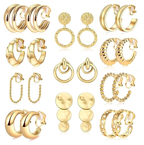 MOZAKA 11 Paar Gold Clip On Creolen für Frauen Mode Clip on Ohrringe Twist Runde Geometrische Chunky Hoop Clip Ohrringe Verstellbare Fake Clip On Ohrringe Set für Geschenk, Metall, Häma MOZAKA 11 Paar Gold Clip On Creolen für Frauen Mode Clip on Ohrringe Twist Runde Geometrische Chunky Hoop Clip Ohrringe Verstellbare Fake Clip On Ohrringe Set für Geschenk, Metall, Häma von MOZAKA