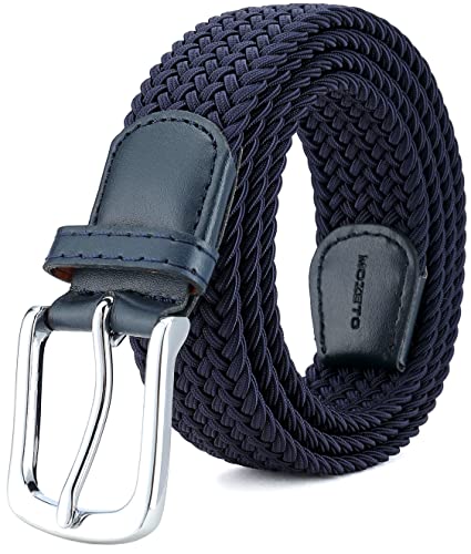 MOZETO Elastisch Stretch Gürtel Breite 3.3cm, Stoffgürtel Stretchgürtel Flechtgürtel Geflochtener Gürtel für Damen und Herren, Blau, Geeignet für 38-42 taille / Länge125cm von MOZETO