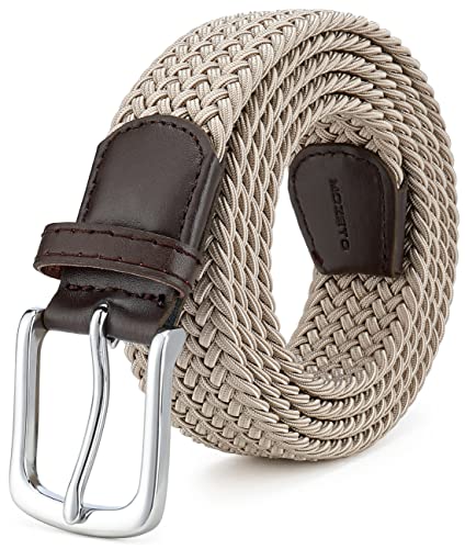 MOZETO Elastisch Stretch Gürtel Breite 3.3cm, Stoffgürtel Stretchgürtel Flechtgürtel Geflochtener Gürtel für Damen und Herren, Khaki, Geeignet für 46-50 taille / Länge145cm von MOZETO