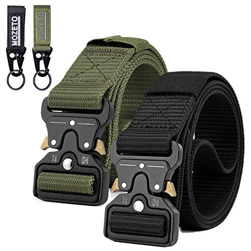 MOZETO Taktischer Gürtel, Unisex Militär Gürtel mit Schnellspanner Metallschnalle, Nylon Gürtel für Outdoor, Arbeit, Militär, Freizeit, Jagen - Gift Packaging,N. Schwarz+armee Grün, 2er pack,2XL-165cm von MOZETO