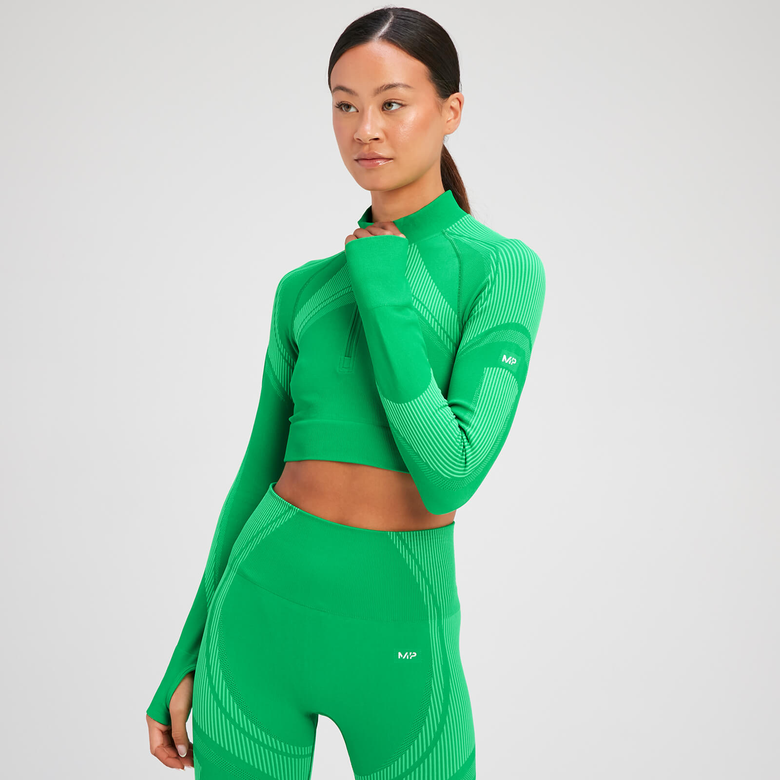 MP Women's Tempo Ultra Seamless Long Sleeve Crop 1/4 Zip - Bright Green - M von MP