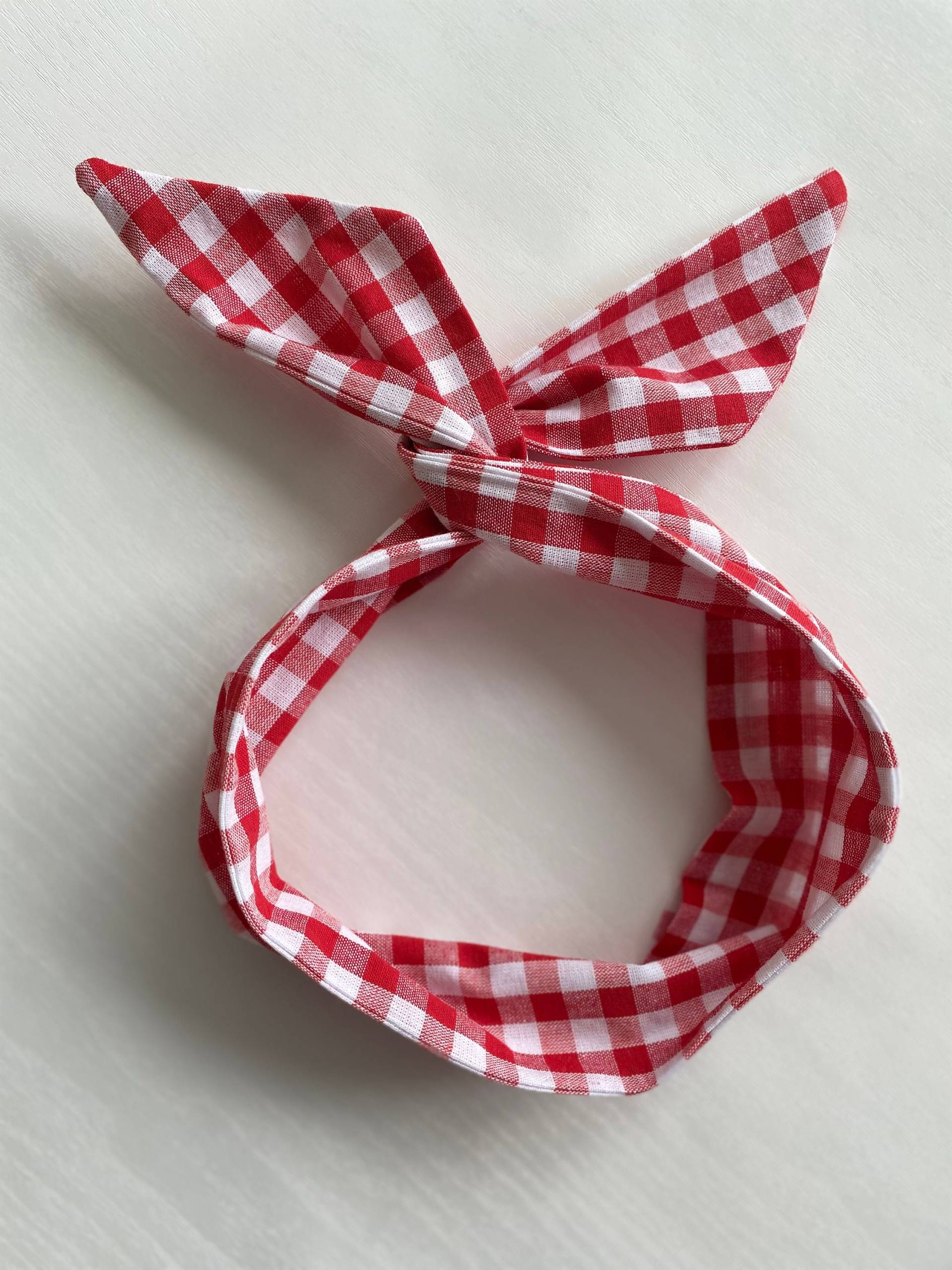 Rotes Gingham Print Wire Stirnband, Breites Hair Wrap Knot Kopf Schal Look, Geschenk Für Frauen, Frühlings Accessoires von MPAtelierShop