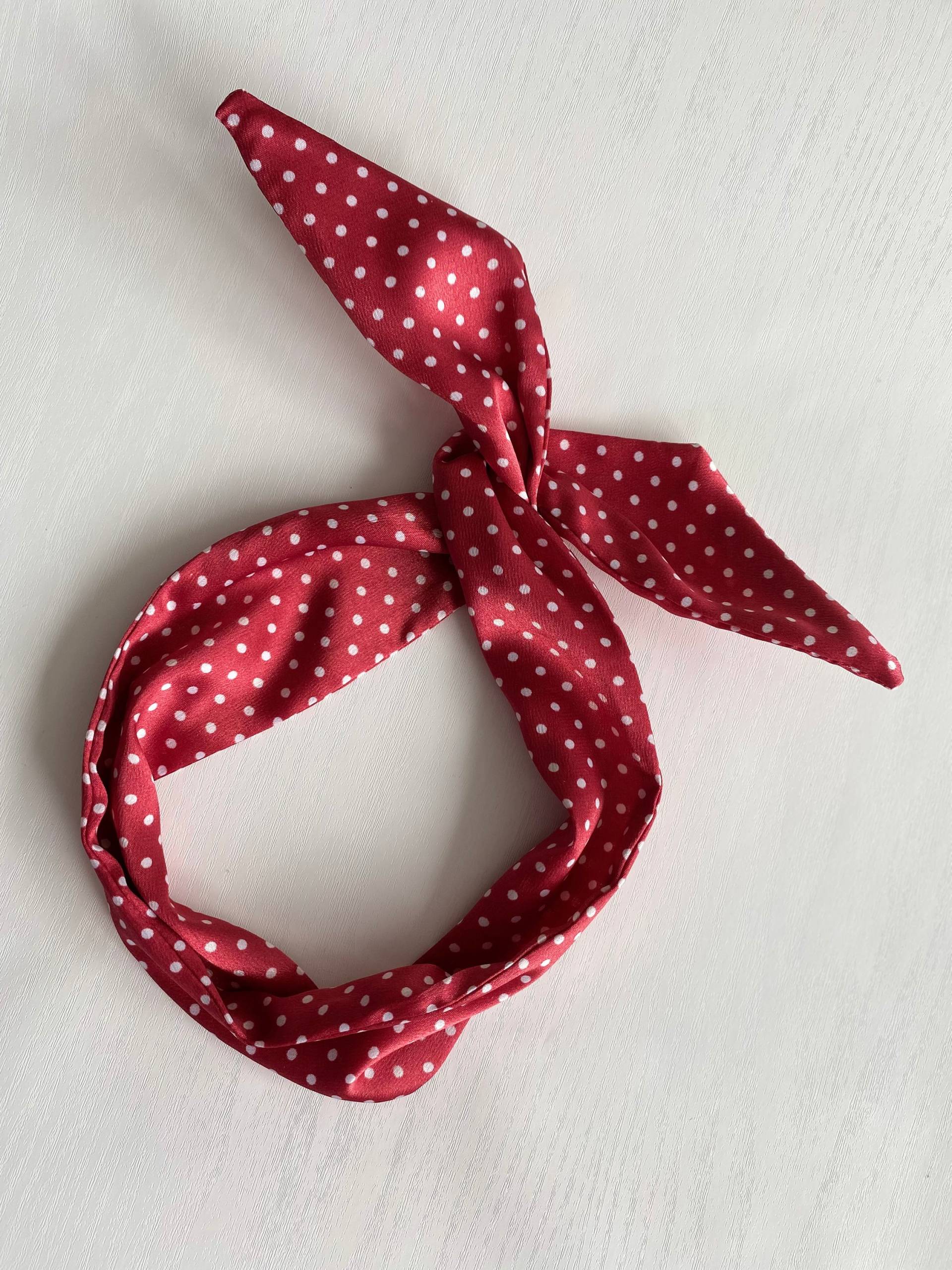 Weiß & Rot Polkadot Print Wire Stirnband, Breites Haarwickel Knoten Kopftuch Look, Geschenk Für Frauen, Frühling Accessoires von MPAtelierShop